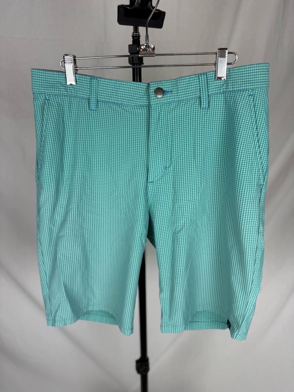 Adidas Golf Shorts Mens 34 Blue/Green Plaid 8.5” Inseam Stretch Performance